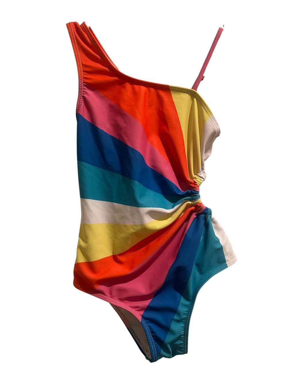 Girls Asymmetrical One-Shoulder Rainbow Stripe Swimsuit by Grace Karin Size 7
